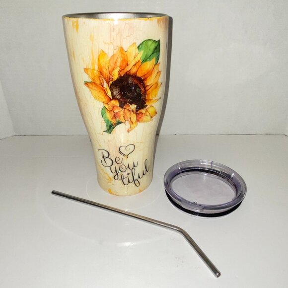 Original Stainless Steel Tumbler Sunflower Glitter Be You Tiful Metal Straw - Picture 5 of 7